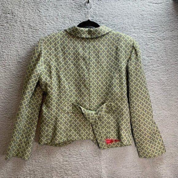 Moksha Womens Suit Jacket Blazer Green 100% Wool Geometric Pockets Long Sleeve M - Picture 2 of 11